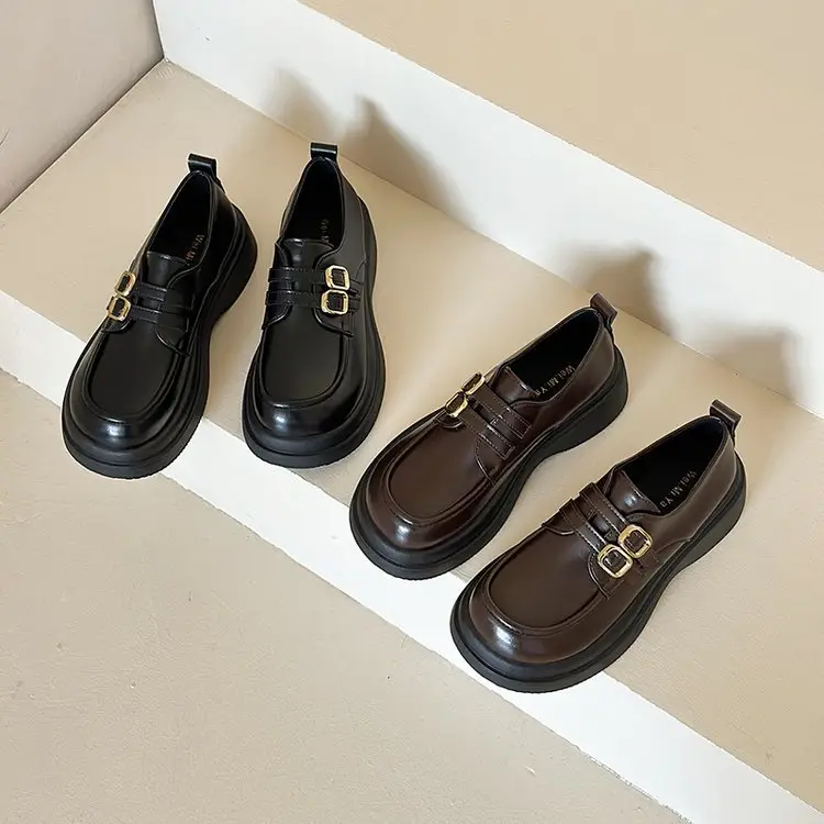 Women British Leather Platform Loafers Black 2024 — feature 9