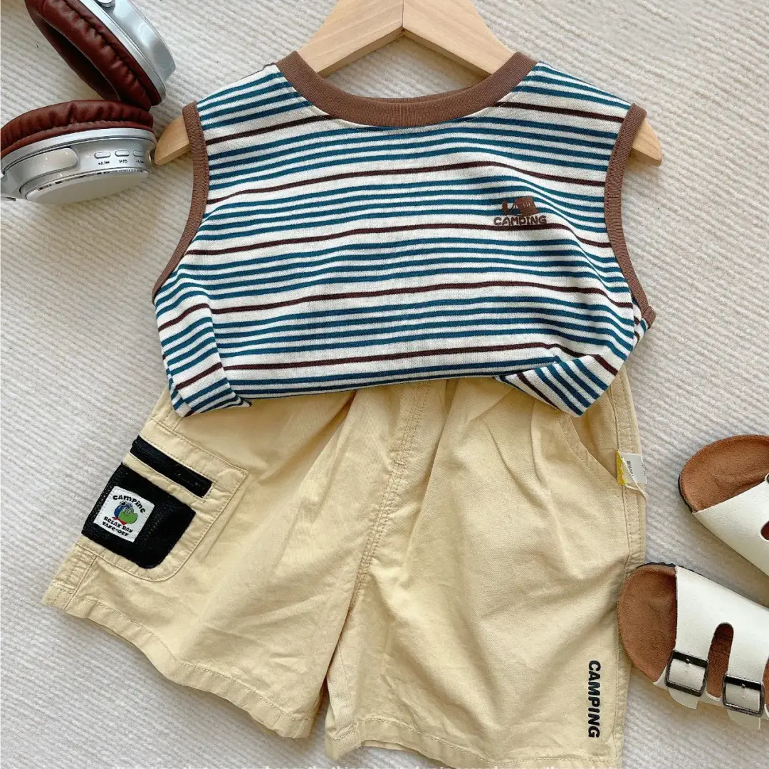 Men Olive Green Striped Sleeveless Top with Logo - Image 10