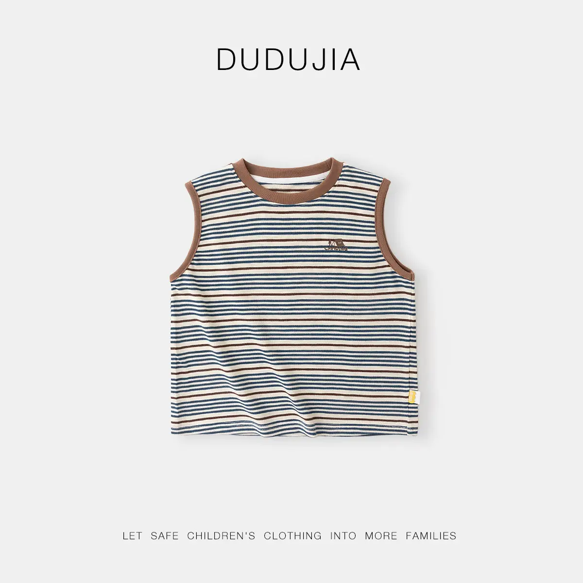 Men Olive Green Striped Sleeveless Top with Logo - Image 5