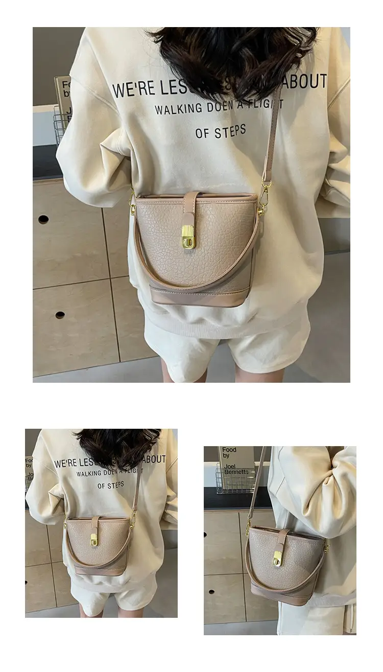 Pink Leather Bucket Bag for Women with Gold Clasp — feature 11