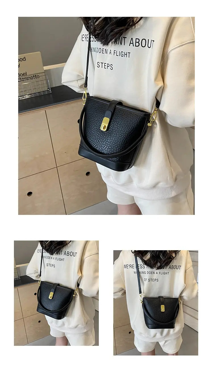 Pink Leather Bucket Bag for Women with Gold Clasp — feature 12