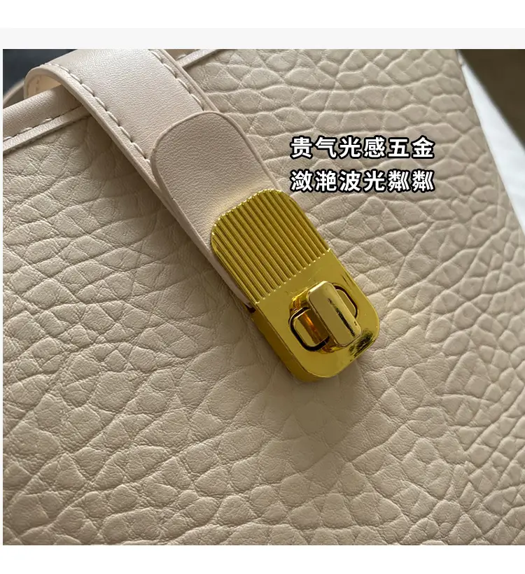 Pink Leather Bucket Bag for Women with Gold Clasp — feature 4