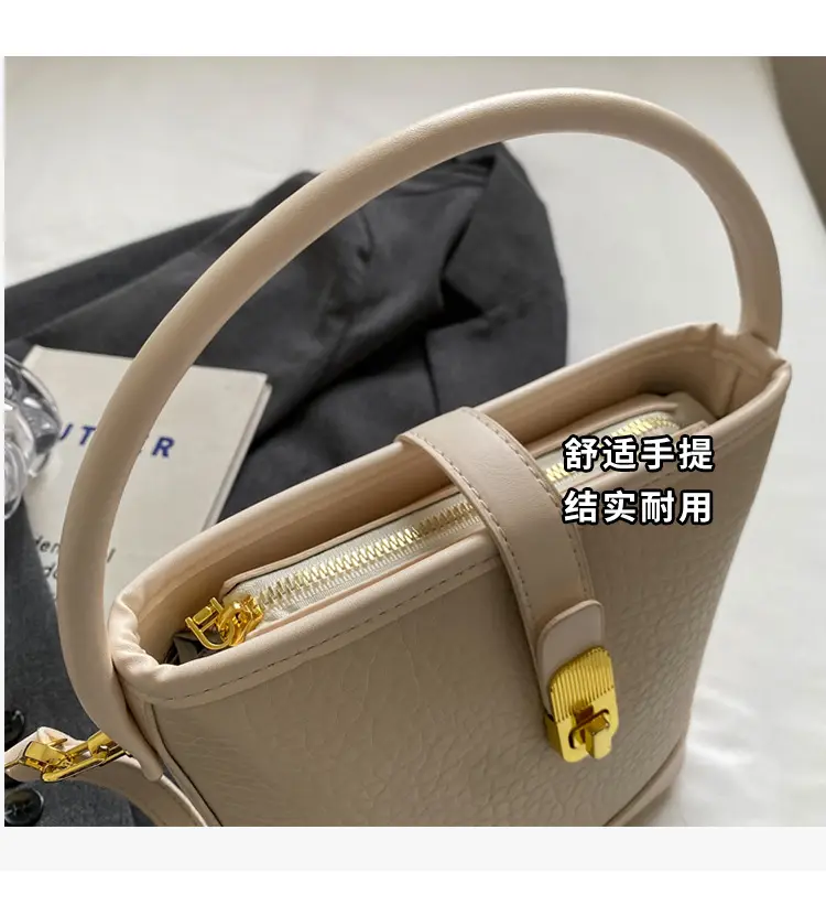 Pink Leather Bucket Bag for Women with Gold Clasp — feature 6