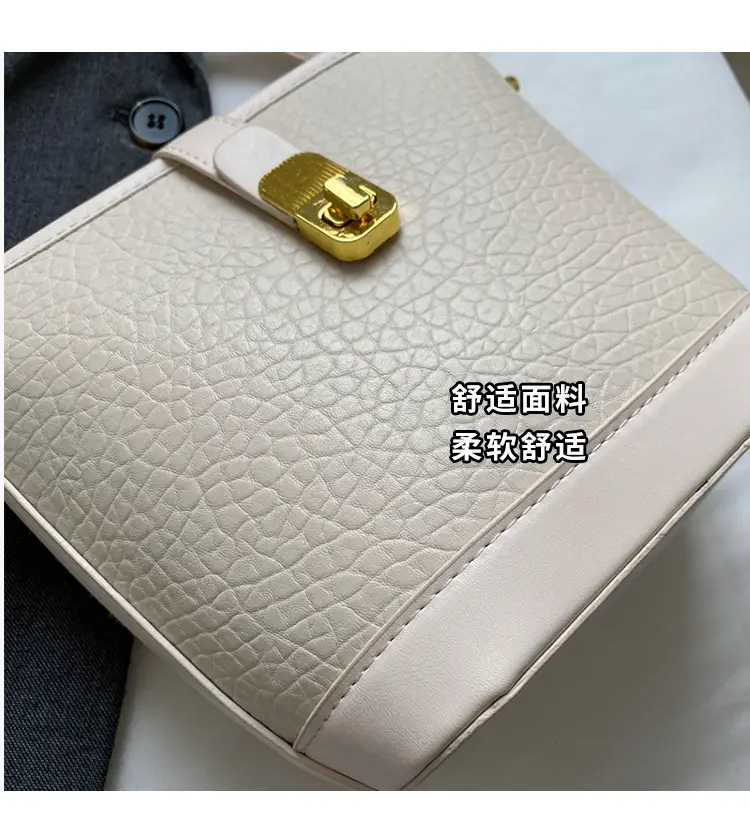 Pink Leather Bucket Bag for Women with Gold Clasp — feature 7