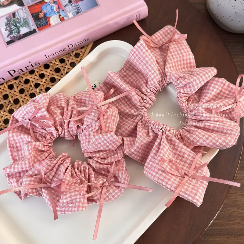 Pink Plaid Hair Scrunchie for Women 2024 New - Image 5