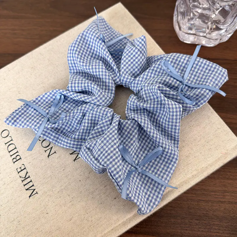 Pink Plaid Hair Scrunchie for Women 2024 New - Image 2