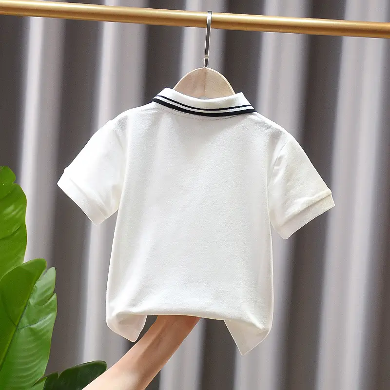 Boys' White Striped Polo T-Shirt Summer Top - Image 2