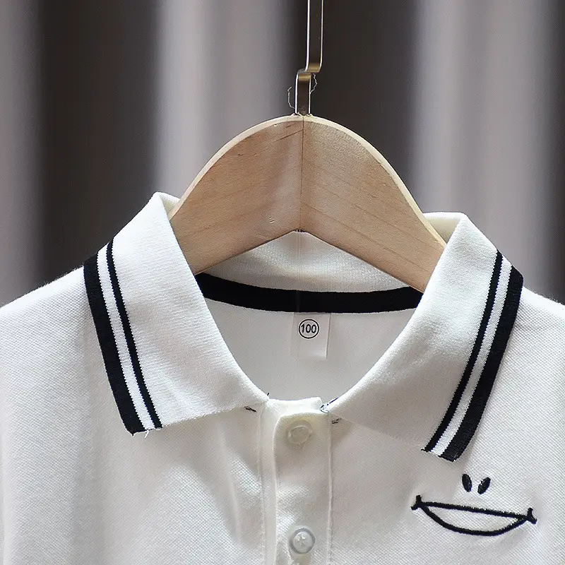 Boys' White Striped Polo T-Shirt Summer Top - Image 3