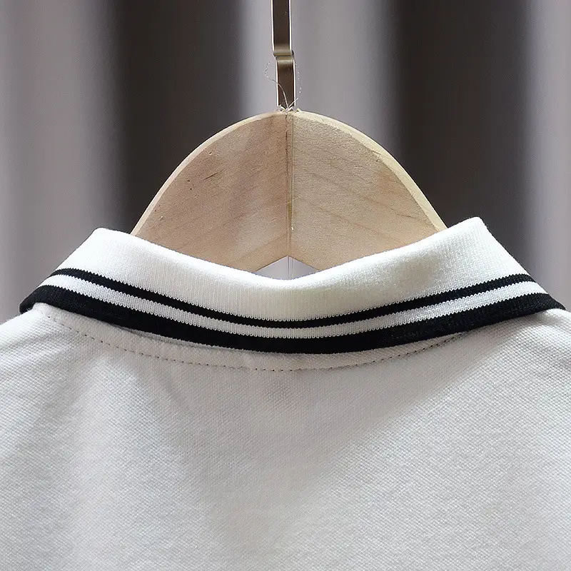Boys' White Striped Polo T-Shirt Summer Top - Image 4
