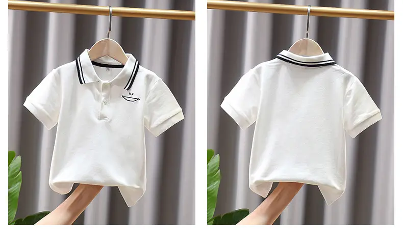 Boys' White Striped Polo T-Shirt Summer Top — feature 2