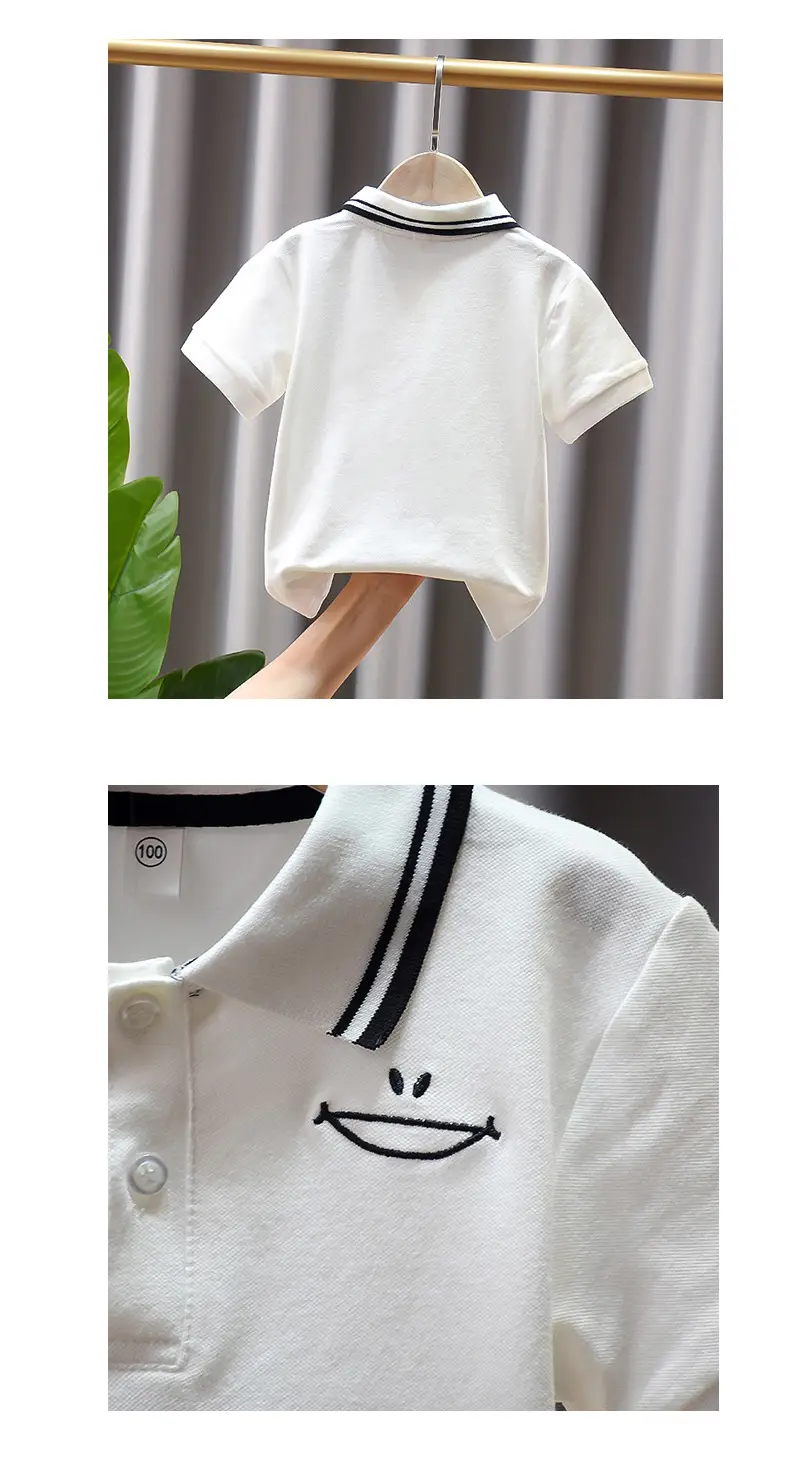 Boys' White Striped Polo T-Shirt Summer Top — feature 3