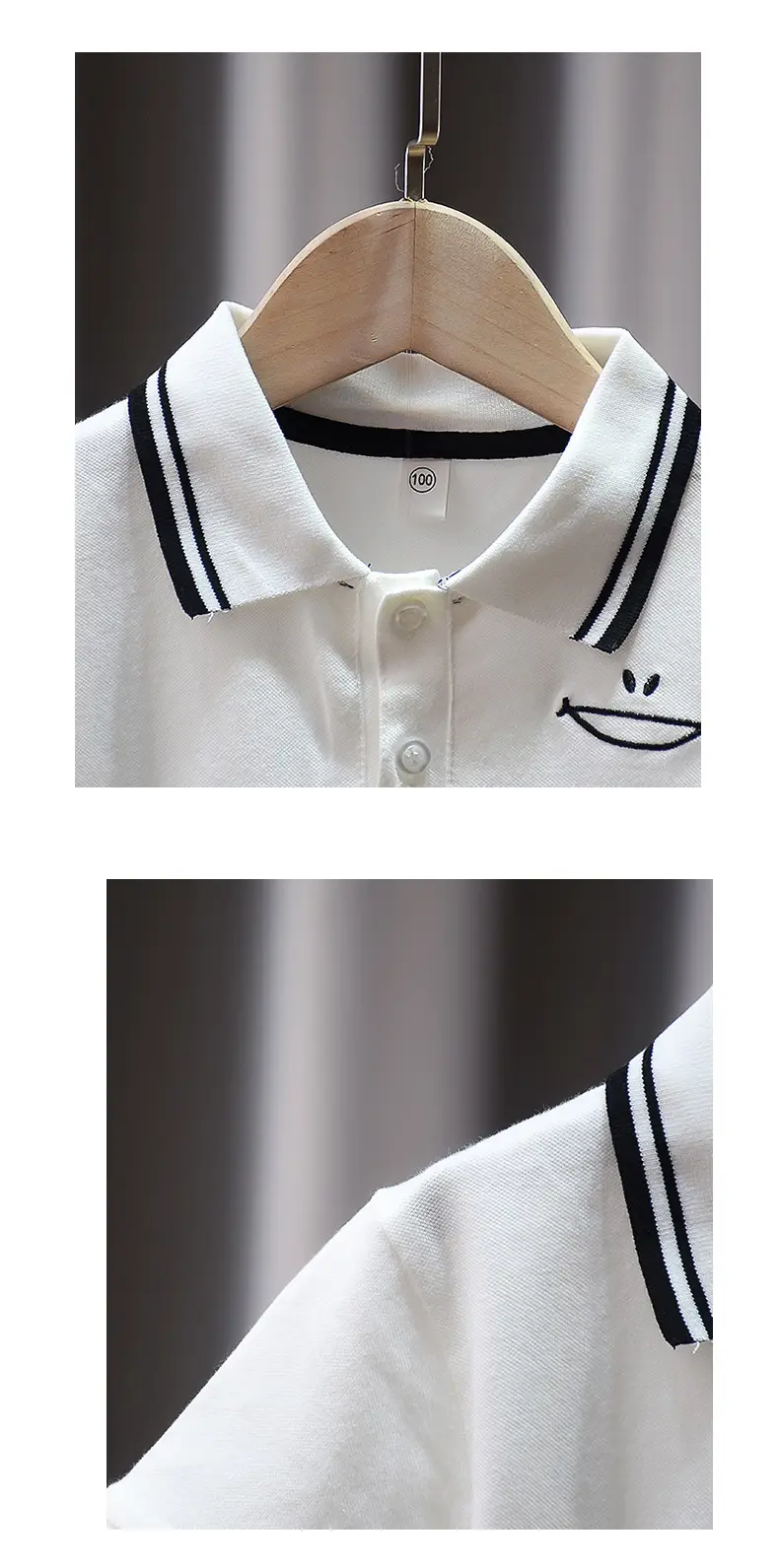 Boys' White Striped Polo T-Shirt Summer Top — feature 4