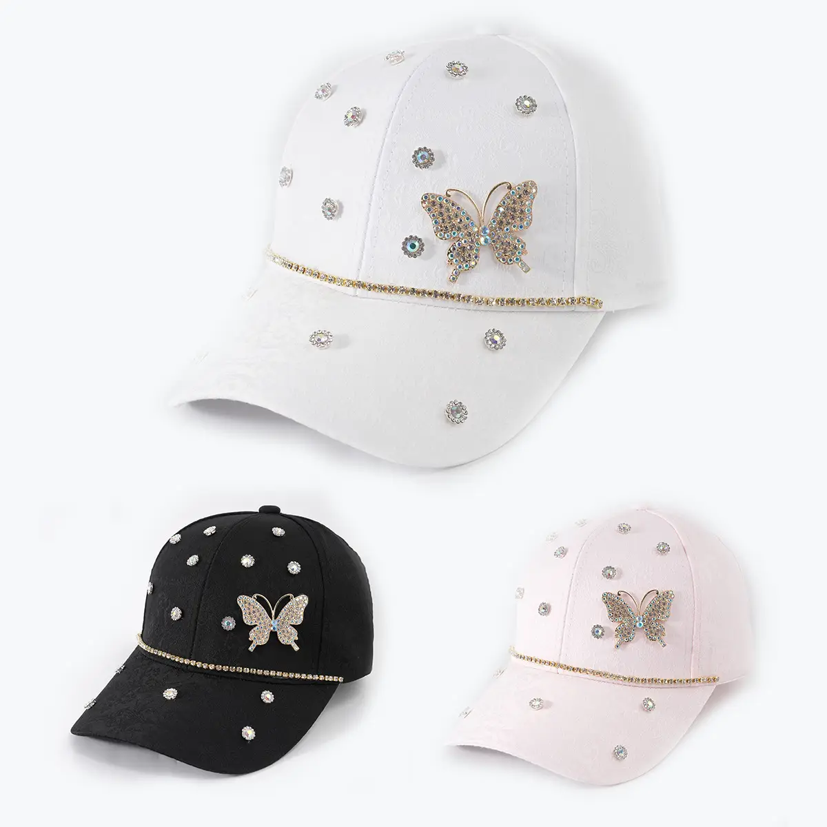 Pink Butterfly Diamond Baseball Cap for Girls - Image 4
