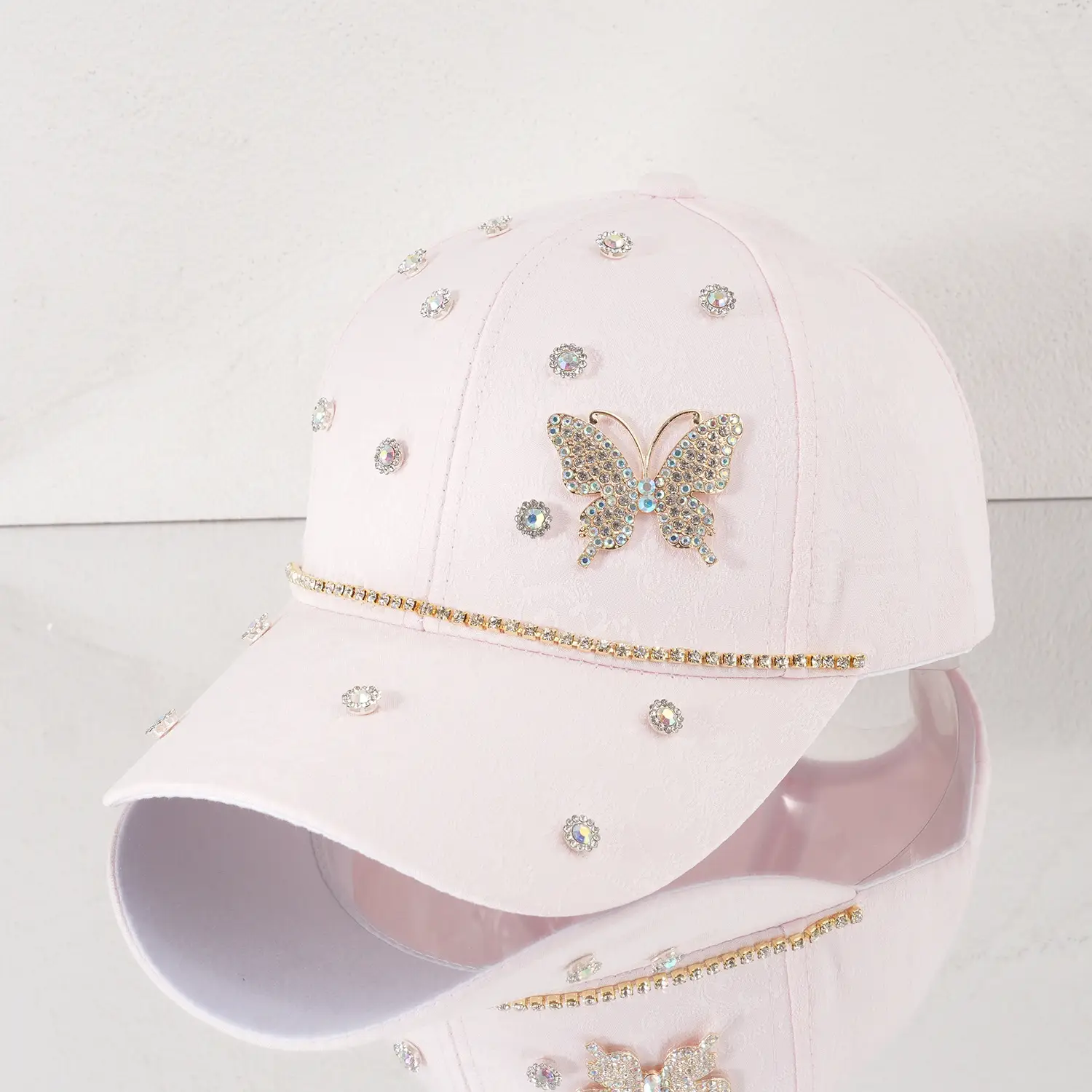 Pink Butterfly Diamond Baseball Cap for Girls — feature 2