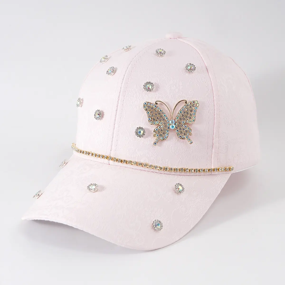 Pink Butterfly Diamond Baseball Cap for Girls - Image 2