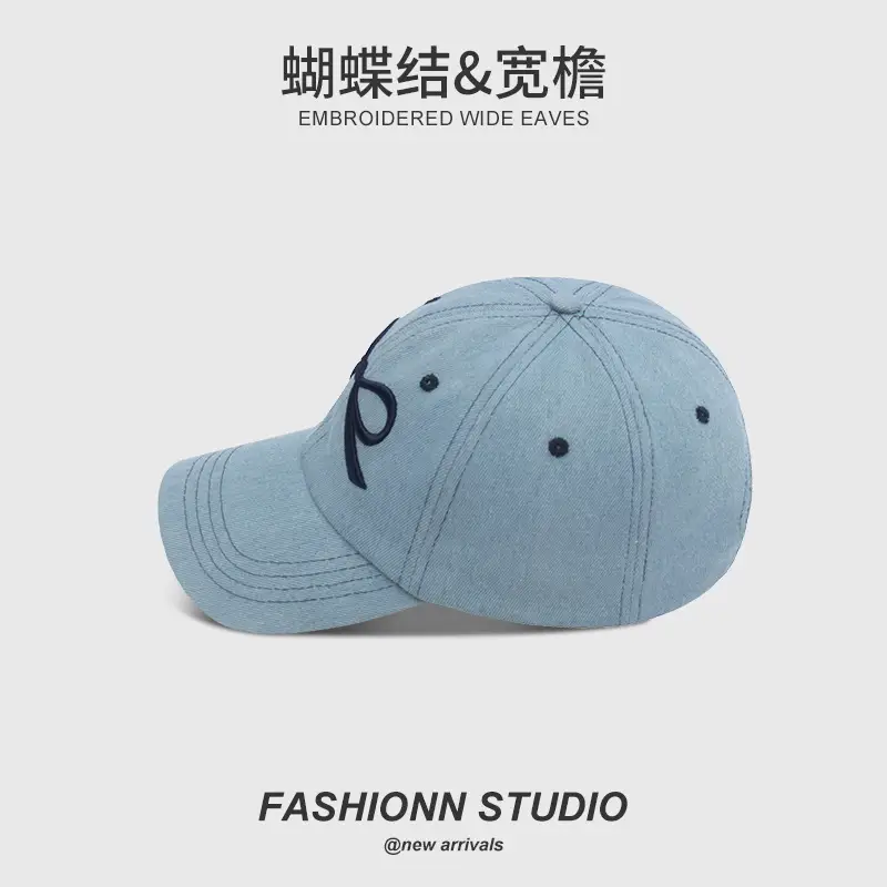 Blue Bow & Wide Eaves Embroidered Cap - Image 9