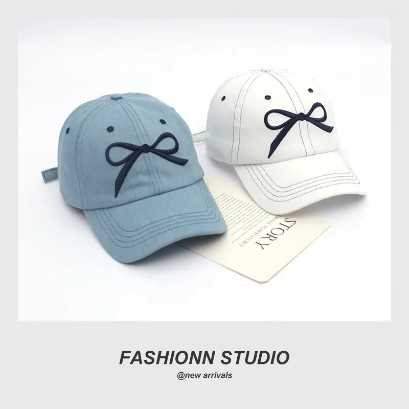 Blue Bow & Wide Eaves Embroidered Cap — feature 13