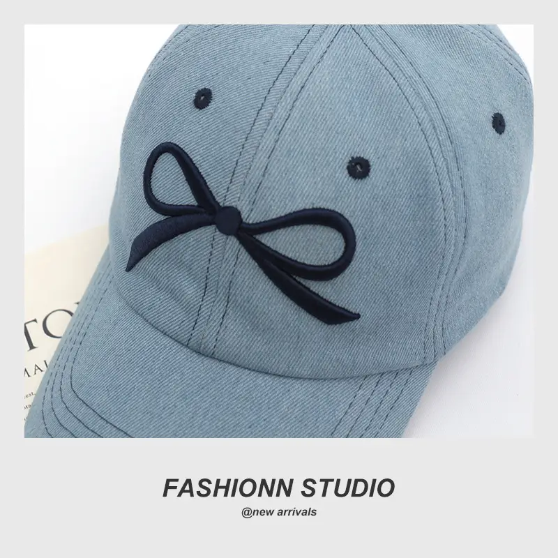 Blue Bow & Wide Eaves Embroidered Cap — feature 14