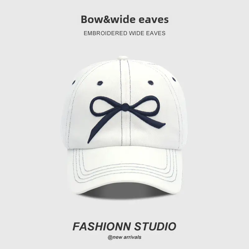 Blue Bow & Wide Eaves Embroidered Cap - Image 2