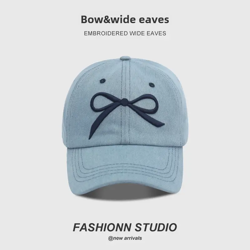 Blue Bow & Wide Eaves Embroidered Cap - Image 3