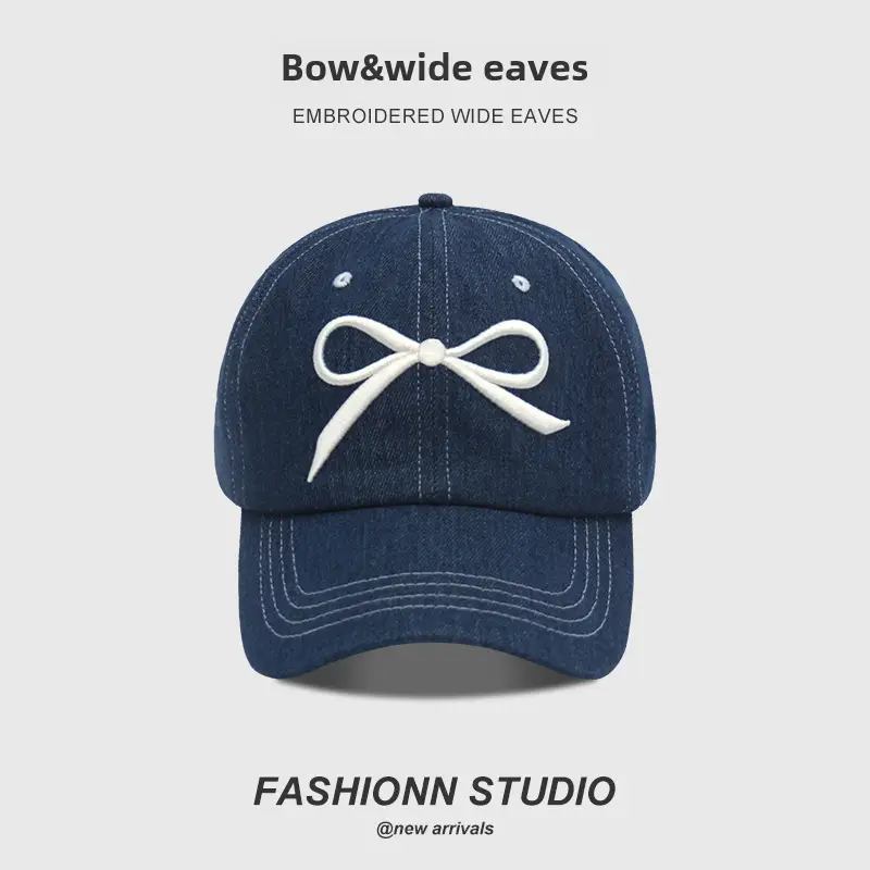 Blue Bow & Wide Eaves Embroidered Cap - Image 4