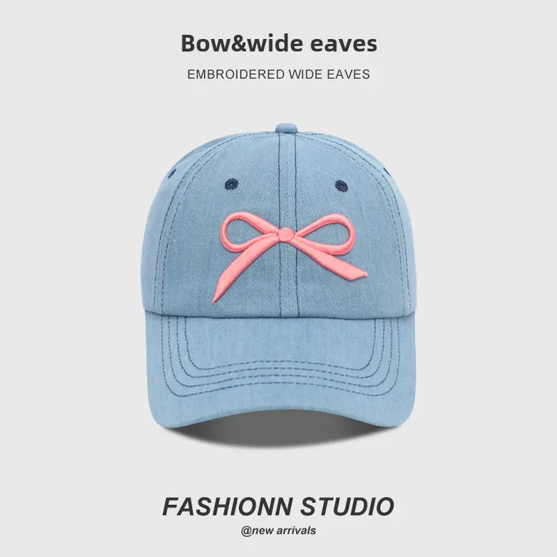 Blue Bow & Wide Eaves Embroidered Cap - Image 5