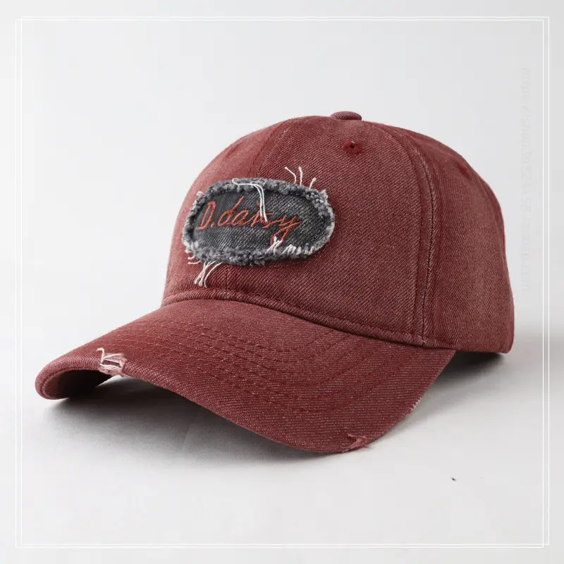 Men's Maroon Denim Peaked Cap with Embroidered Logo - Image 9