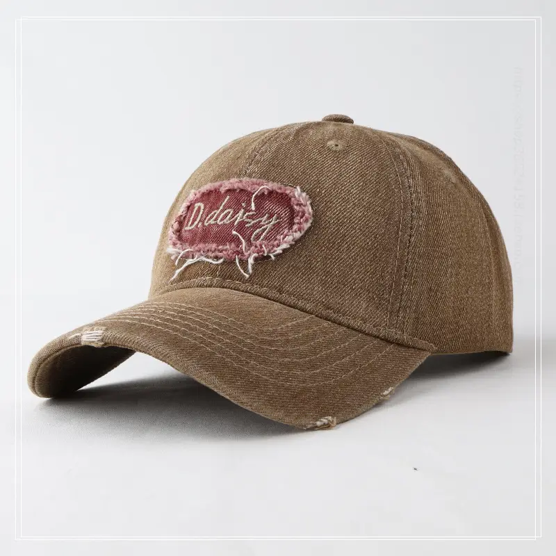 Men's Maroon Denim Peaked Cap with Embroidered Logo — feature 1