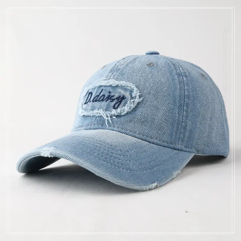 Men's Maroon Denim Peaked Cap with Embroidered Logo — feature 2