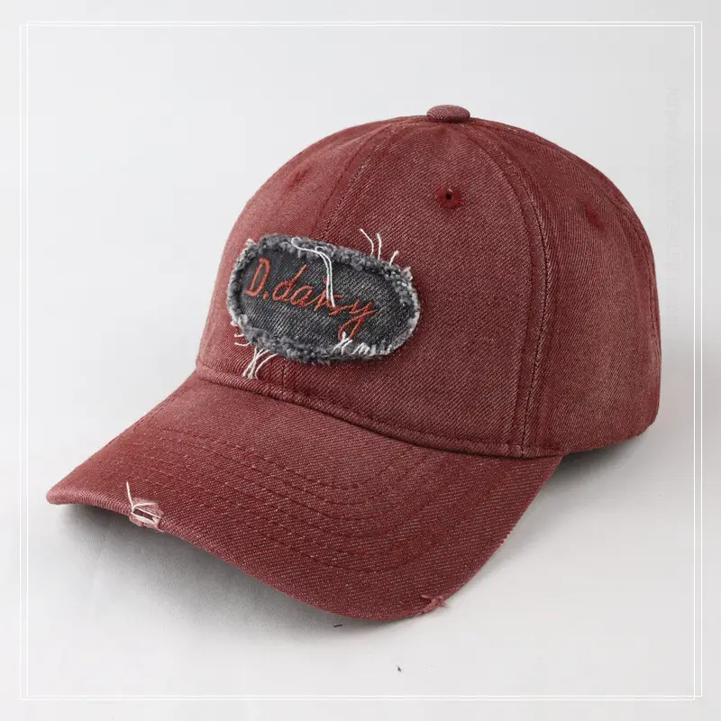 Men's Maroon Denim Peaked Cap with Embroidered Logo — feature 6
