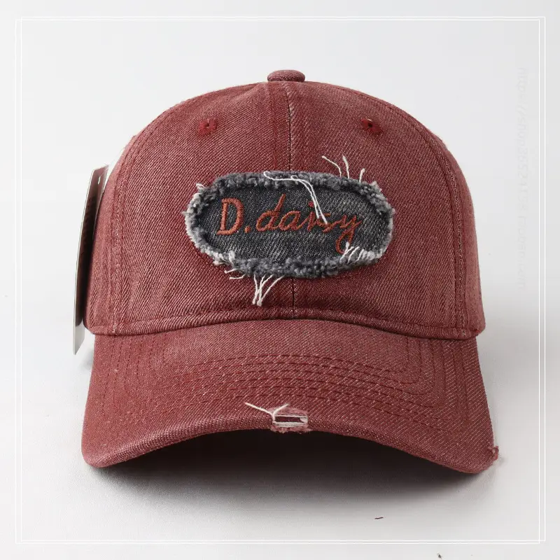 Men's Maroon Denim Peaked Cap with Embroidered Logo — feature 8