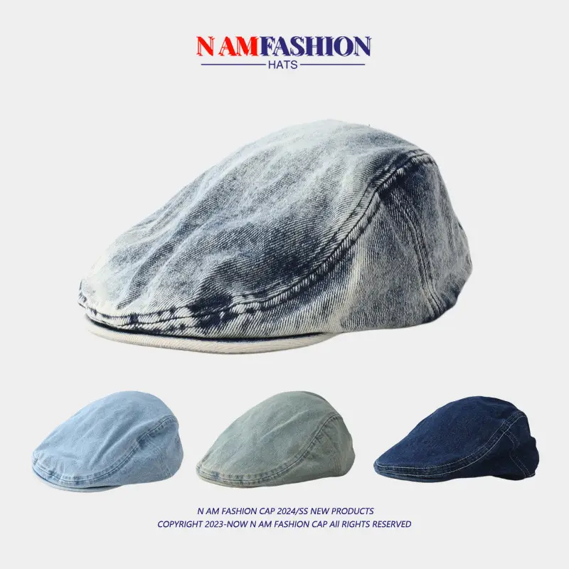 Men's Blue Denim Retro Forward Cap with Short Bristles - Image 5