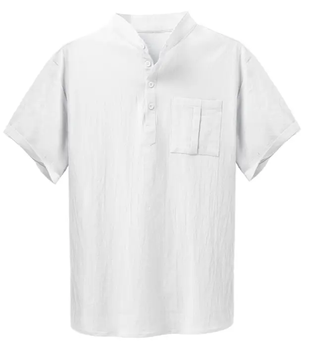 Men Cotton Short Sleeve Collar Shirt White - Image 2