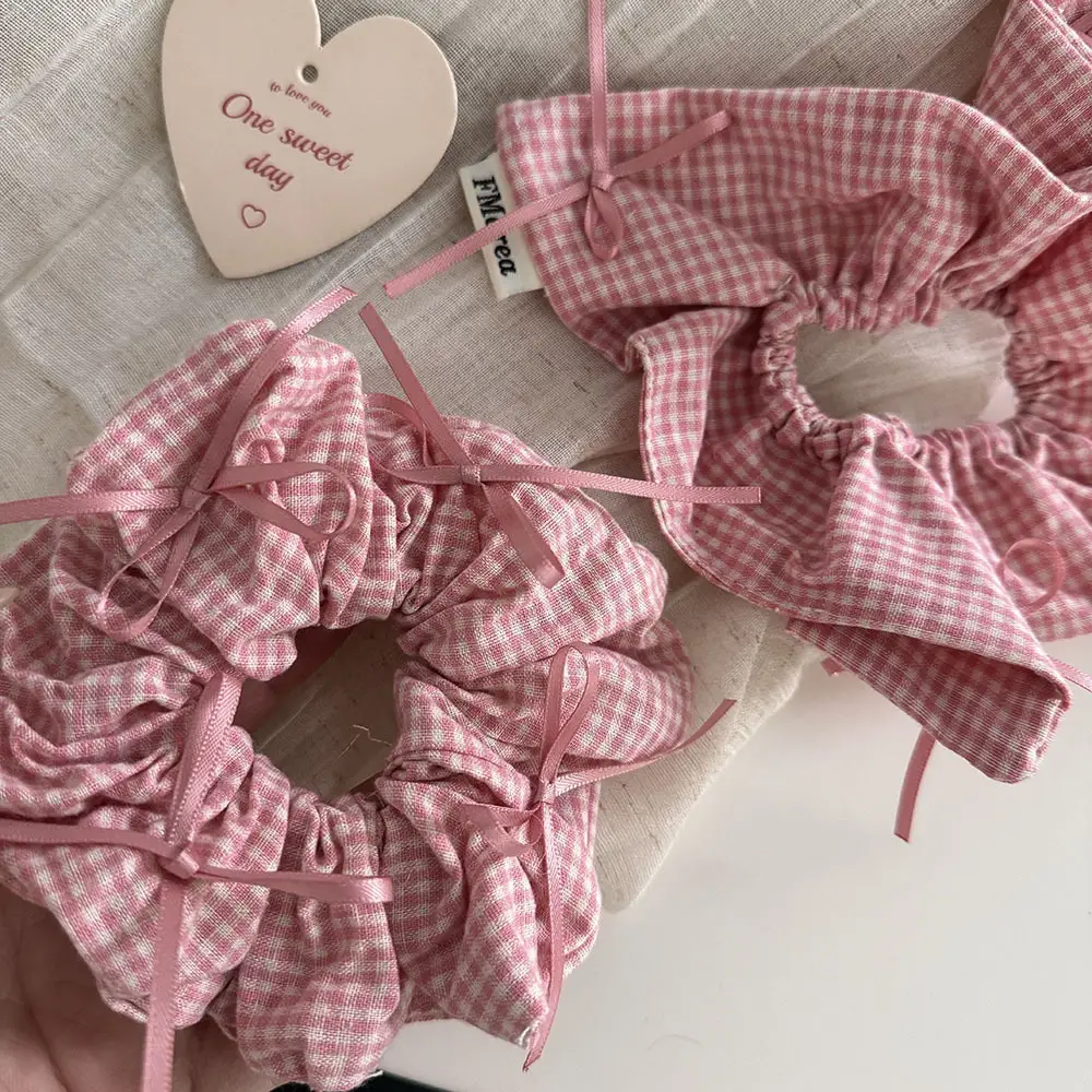 Pink Plaid French Hair Band with Ribbon - Image 3