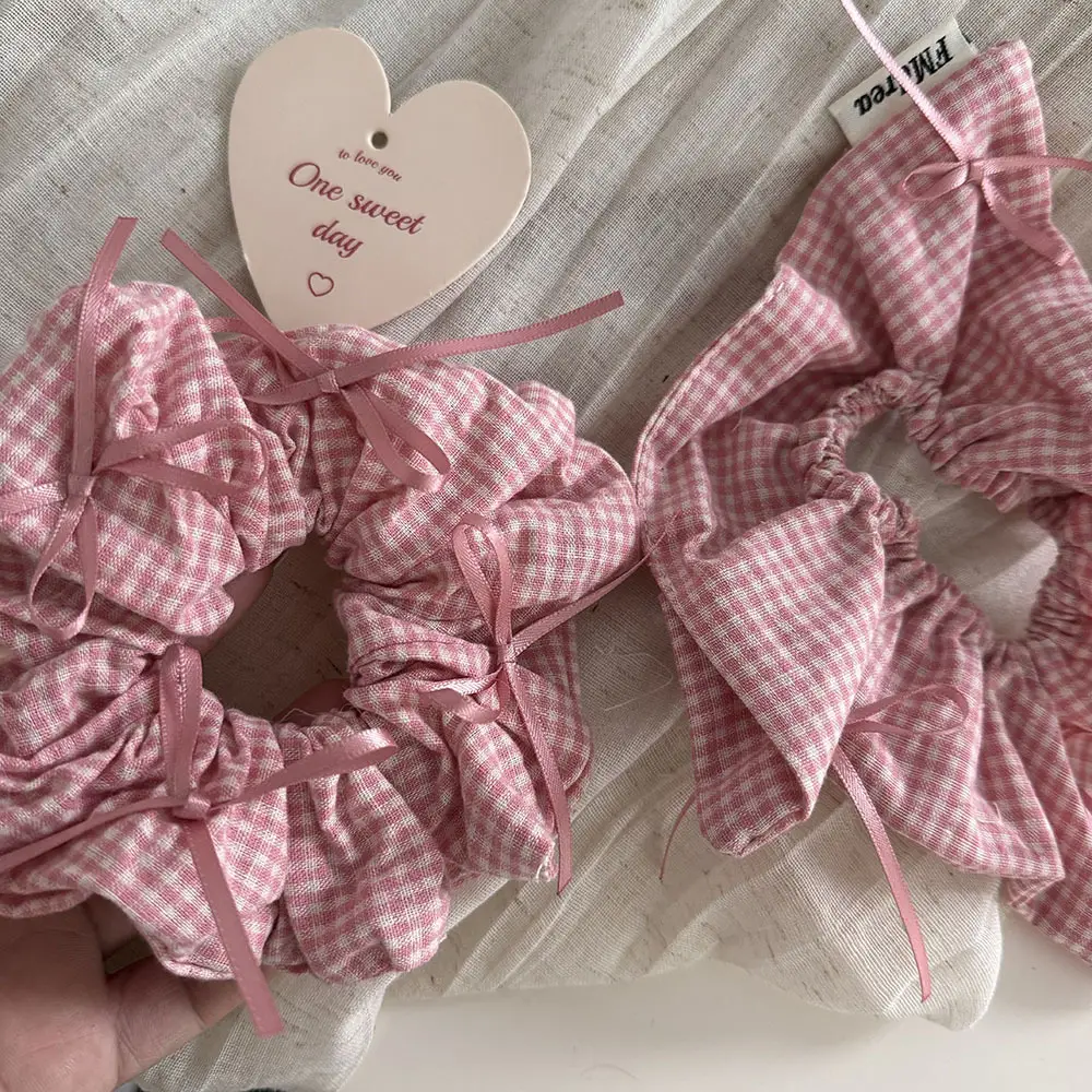 Pink Plaid French Hair Band with Ribbon - Image 4