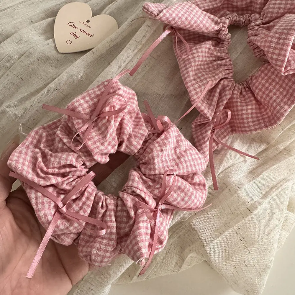 Pink Plaid French Hair Band with Ribbon - Image 5