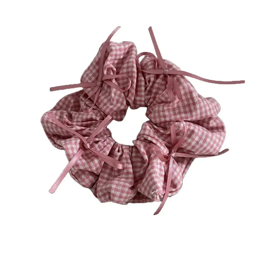 Pink Plaid French Hair Band with Ribbon - Image 6