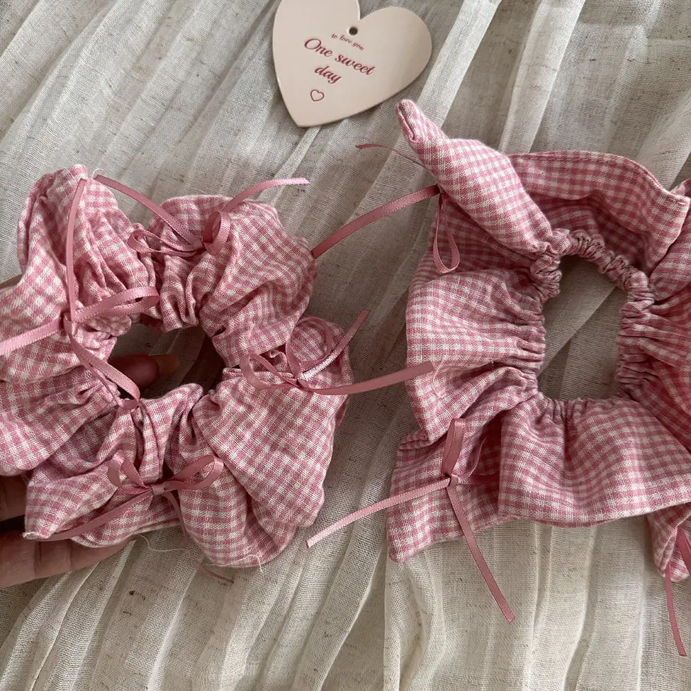 Pink Plaid French Hair Band with Ribbon — feature 14