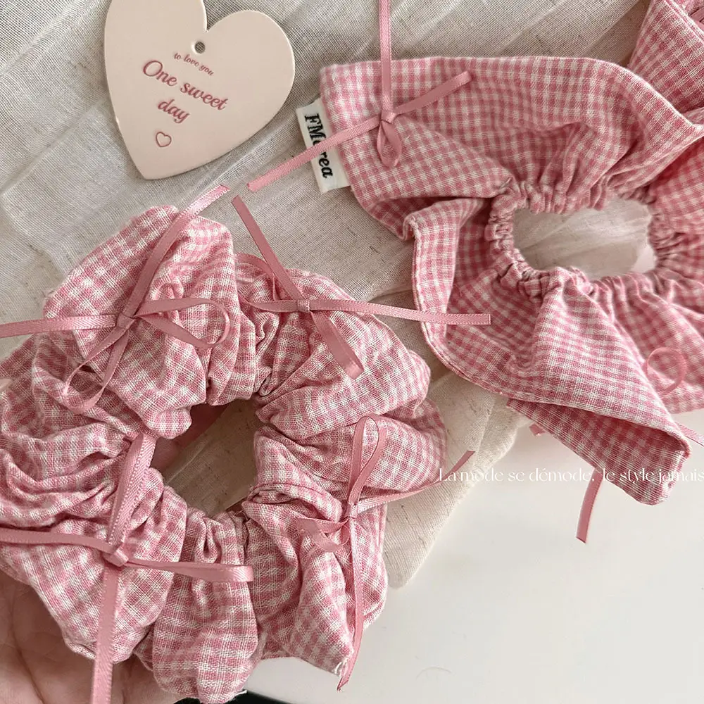 Pink Plaid French Hair Band with Ribbon — feature 2