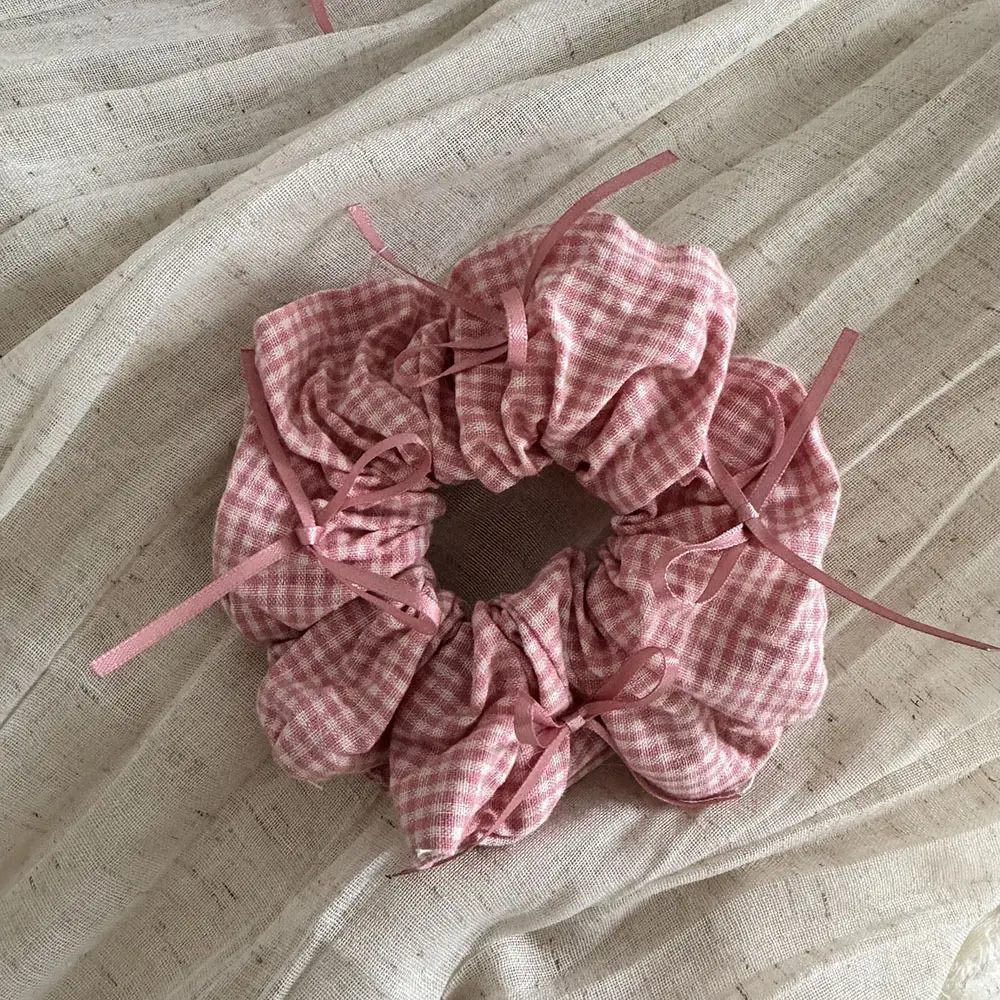 Pink Plaid French Hair Band with Ribbon — feature 4