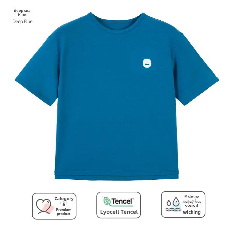 Kids T-Shirt Blue White Round Neck Short Sleeve - Image 2