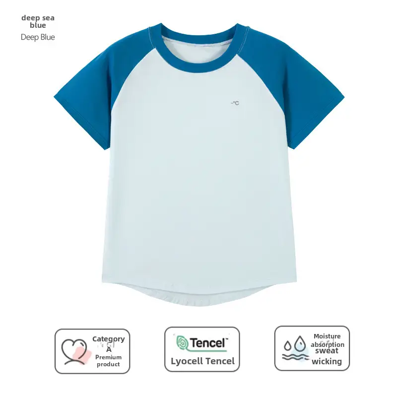 Kids T-Shirt Blue White Round Neck Short Sleeve - Image 50