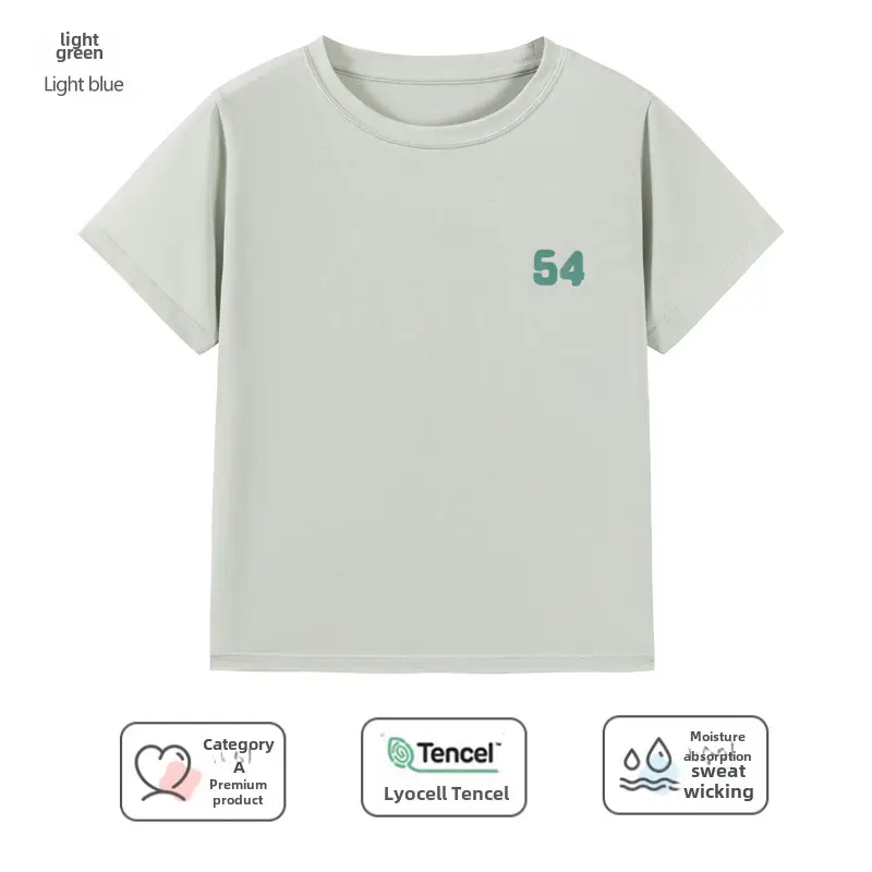 Kids T-Shirt Blue White Round Neck Short Sleeve - Image 73