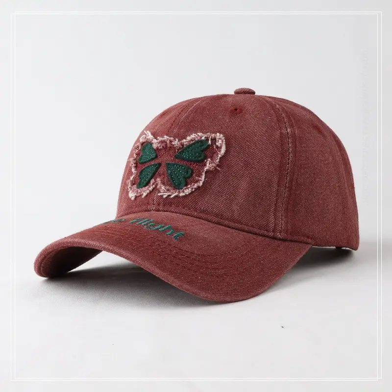 Women's Blue Butterfly Embroidered Baseball Cap Wash Denim — feature 2