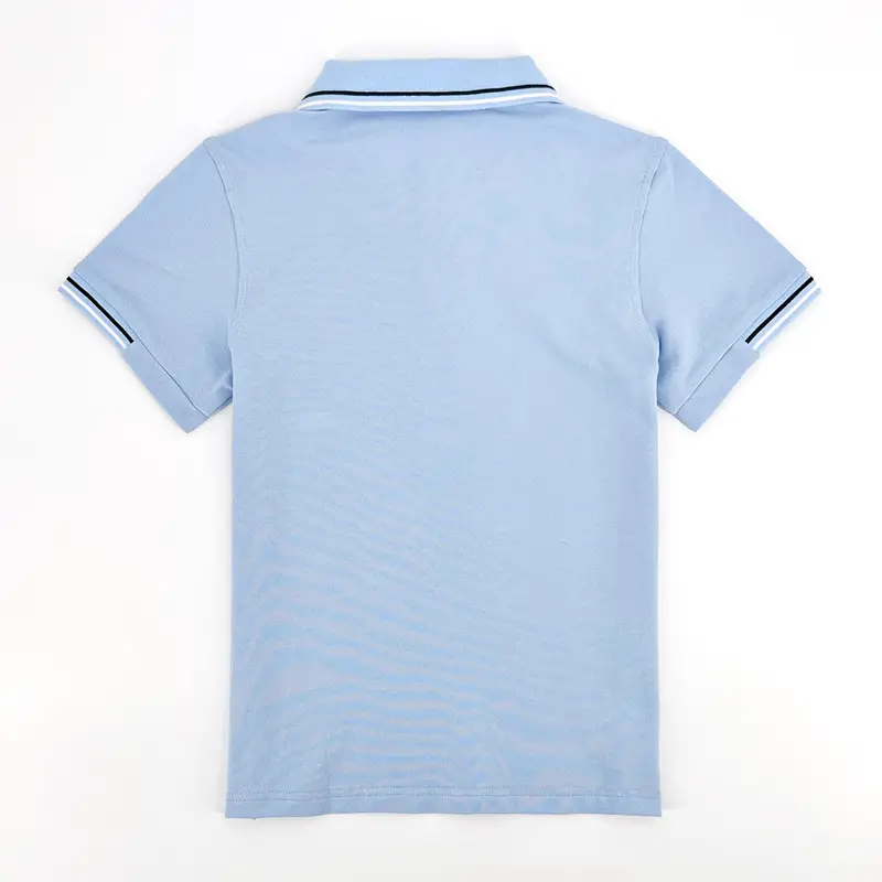 Children's Cotton Polo Shirt Light Blue Primary School Uniform - Image 4