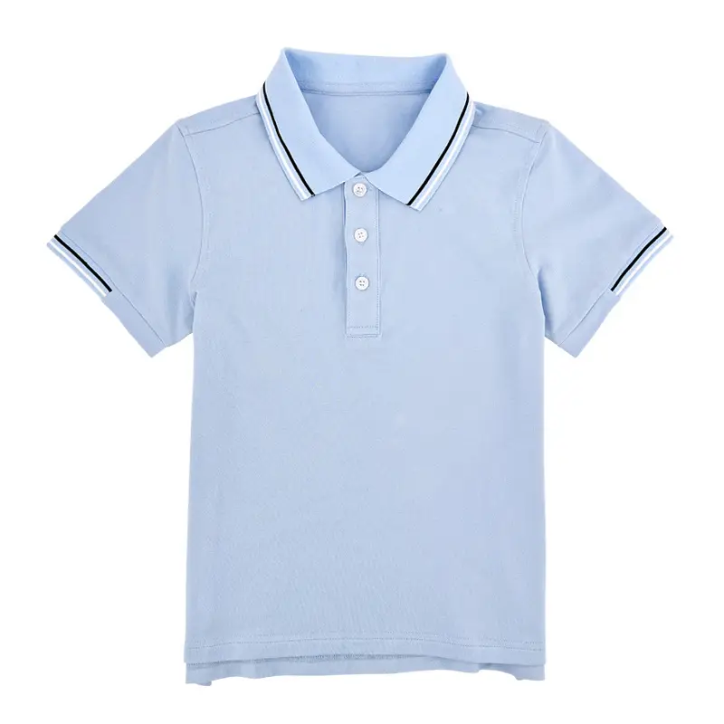 Children's Cotton Polo Shirt Light Blue Primary School Uniform - Image 5