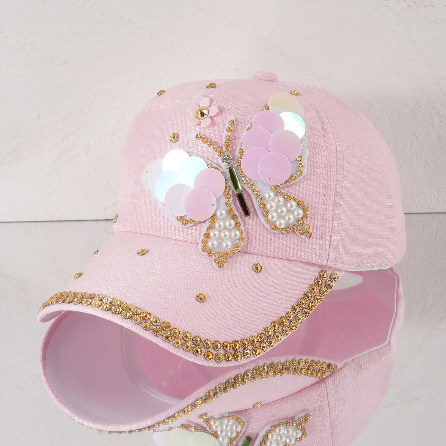 Pink Butterfly Baseball Cap with Sequins & Rhinestones — feature 14