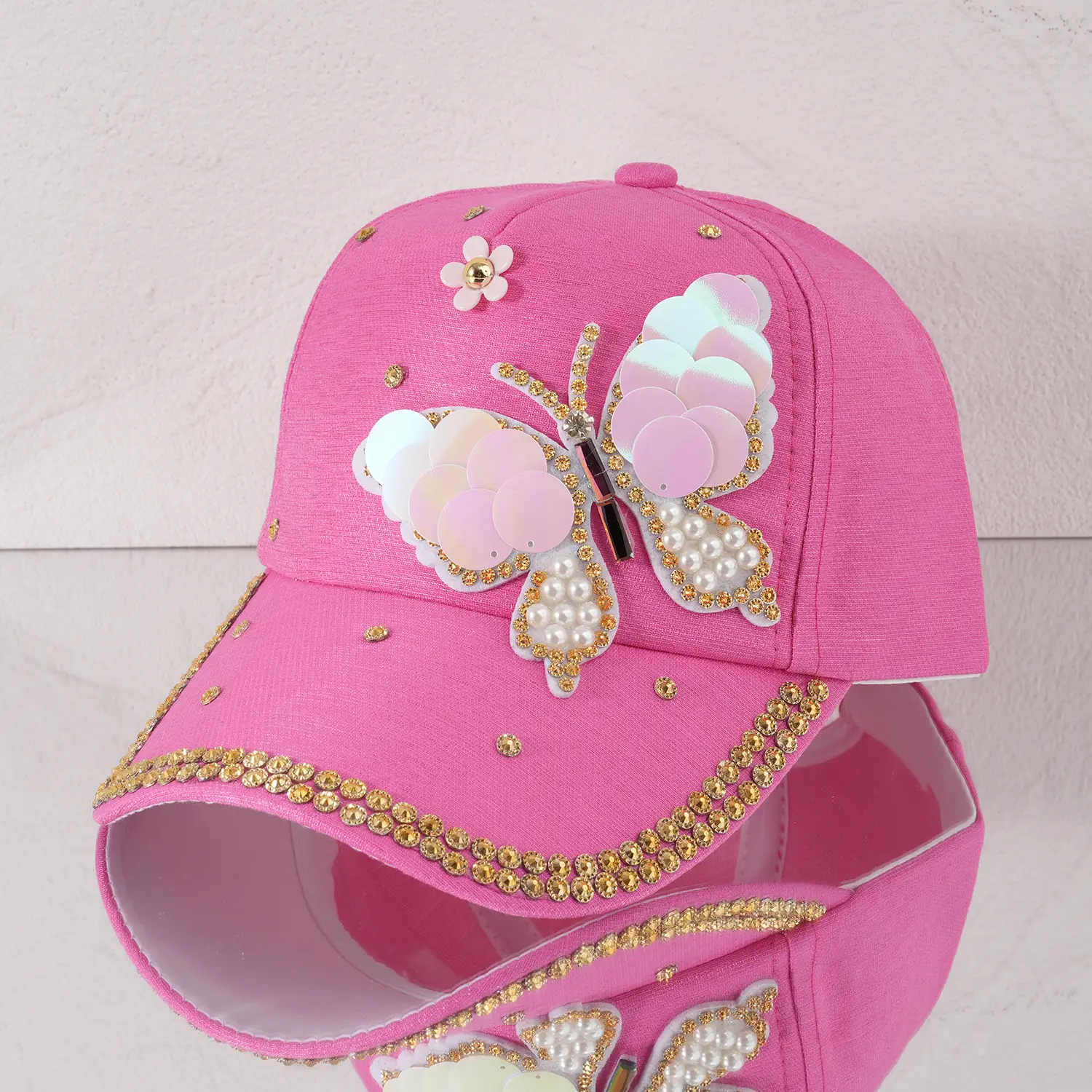 Pink Butterfly Baseball Cap with Sequins & Rhinestones — feature 20
