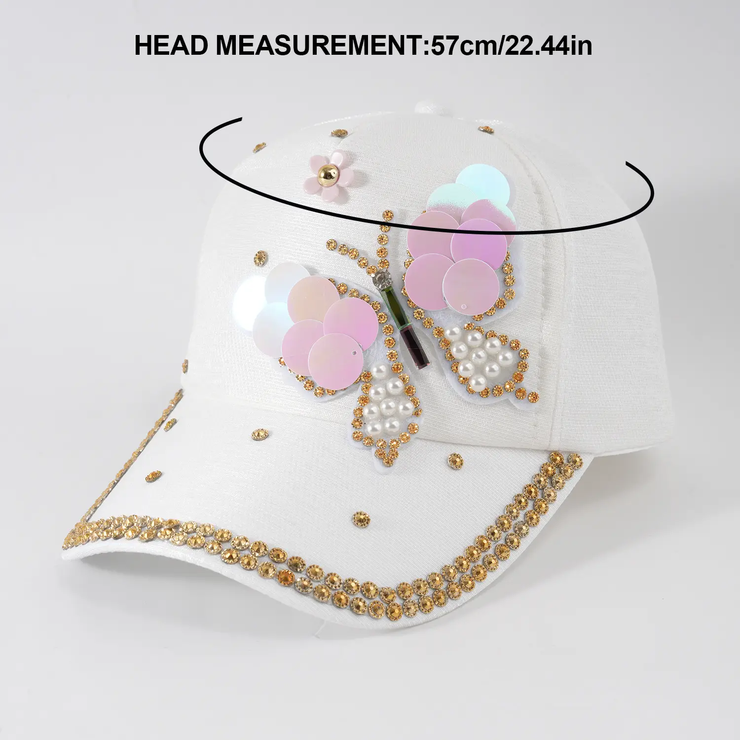 Pink Butterfly Baseball Cap with Sequins & Rhinestones — feature 6