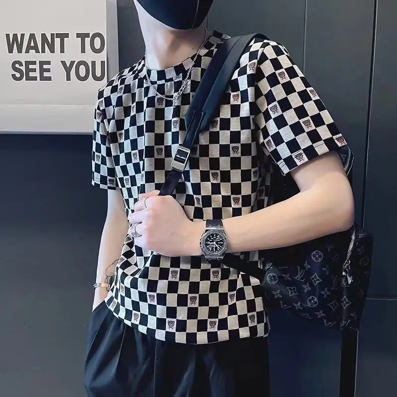 Men's Black White Checkered Short Sleeve T-Shirt - Image 2